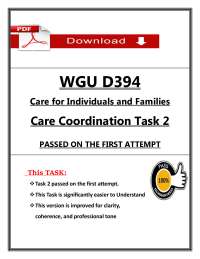 WGU D394 Task 2 Questions & Answers (2026 / 2027) | Care for Individuals & Families | WGU