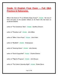 Grade 12 English Final Exam – Full Q&A Practice & Rationales.