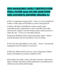 IOSH MANAGING SAFELY CERTIFICATION FINAL PAPER 2026 SOLVED QUESTIONS AND ACCURATE ANSWERS