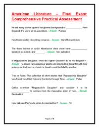American Literature – Final Exam: Comprehensive Practical Assessment
