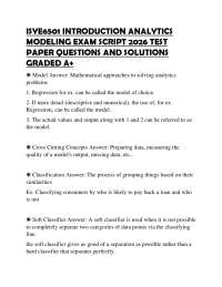 ISYE6501 INTRODUCTION ANALYTICS MODELING EXAM SCRIPT 2026 TEST PAPER QUESTIONS AND SOLUTIO