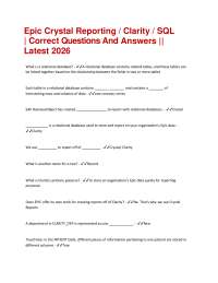Epic Crystal Reporting / Clarity / SQL | Correct Questions And Answers || Latest 2026