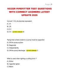 NCCER PIPEFITTER TEST QUESTIONS WITH CORRECT ANSWERS LATEST UPDATE 2026