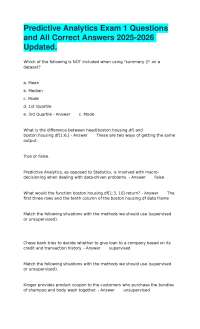 Predictive Analytics Exam 1 Questions and All Correct Answers 2025-2026 Updated.