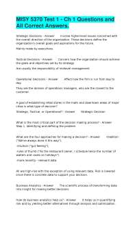 MISY 5370 Test 1 - Ch 1 Questions and All Correct Answers.