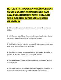 RUTGERS INTRODUCTORY MANAGEMENT COURSE EXAMINATION NUMBER TWO 2026 FULL QUESTIONS WITH DET