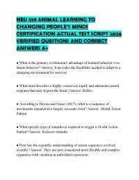 NEU 338 ANIMAL LEARNING TO CHANGING PEOPLE’S MINDS CERTIFICATION ACTUAL TEST SCRIPT 2026 V