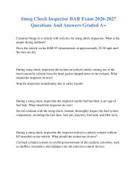 Smog Check Inspector BAR Exam 2026-2027 Questions And Answers Graded A+