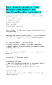 Ch. 4 - Predictive Analytics I: Data Mining Process, Methods, and Algorithms Questions and
