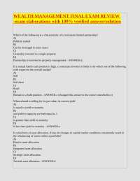 WEALTH MANAGEMENT FINAL EXAM REVIEW -exam elaborations with 100% verified answer/solution