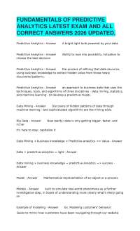 FUNDAMENTALS OF PREDICTIVE ANALYTICS LATEST EXAM AND ALL CORRECT ANSWERS 2026 UPDATED.