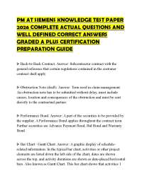 PM AT SIEMENS KNOWLEDGE TEST PAPER 2026 COMPLETE ACTUAL QUESTIONS AND WELL DEFINED CORRECT