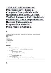 2026 NSG 533 Advanced Pharmacology – Exam 1 Complete Study Guide with Questions and 100% C