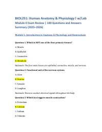 BIOL251: Human Anatomy & Physiology I w/Lab Module 4 Exam Review | 100 Questions and Ans