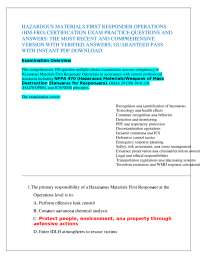 Hazardous Materials First Responder Operations 2026 – Questions & Answers A+