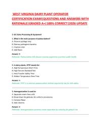 WEST VIRGINIA DAIRY PLANT OPERATOR CERTIFICATION EXAM|QUESTIONS AND ANSWERS WITH RATIONA