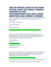 HESI RN Mental Health Exit Exam 2025/2026 – 3 Versions Test Bank & Verified Answers