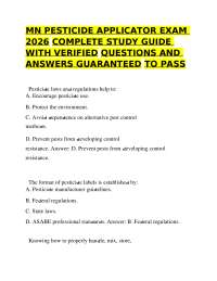 MN Pesticide Applicator Exam 2026 – Complete Study Guide & Verified Answers A+