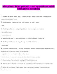 Maryland Mva permit test questions with complete solution