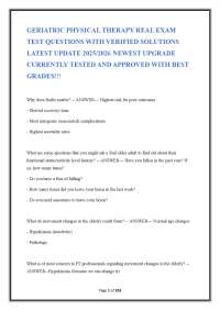 GERIATRIC PHYSICAL THERAPY REAL EXAM TEST QUESTIONS WITH VERIFIED SOLUTIONS LATEST UPDATE
