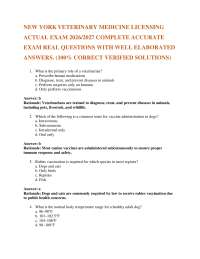 NEW YORK VETERINARY MEDICINE LICENSING ACTUAL EXAM 2026/2027 COMPLETE ACCURATE EXAM REAL