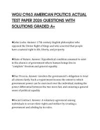 WGU C963 AMERICAN POLITICS ACTUAL TEST PAPER 2026 QUESTIONS WITH SOLUTIONS GRADED A+