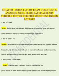 MHACBO QMHA 1 Exam Prep 2025/2026: Verified Questions & Answers | Mental Health Associa