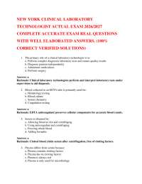 NEW YORK CLINICAL LABORATORY TECHNOLOGIST ACTUAL EXAM 2026/2027 COMPLETE ACCURATE EXAM R