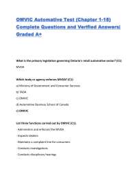 OMVIC Automative Test (Chapter 1-18) Complete Questions and Verified Answers| Graded A+