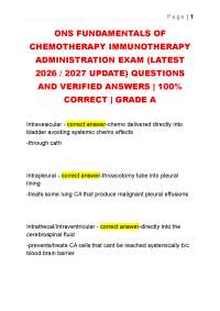 ONS FUNDAMENTALS OF CHEMOTHERAPY IMMUNOTHERAPY ADMINISTRATION EXAM (LATEST 2026 / 2027