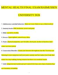 Mental Health Final Exam Rasmussen University Questions & Answers 2026