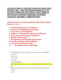 TEXAS PAYROLL CERTIFICATION EXAMINATION NEWEST 2025 – 2026 QUESTIONS FROM ACTUAL EXAMS CO
