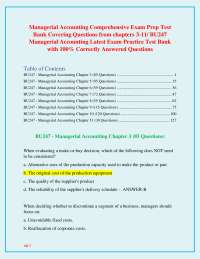 Managerial Accounting Comprehensive Exam Prep Test Bank Covering Questions from chapters 3