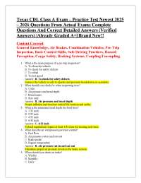 Texas CDL Class A Exam – Practice Test Newest 2025 – 2026 Questions From Actual Exams Com