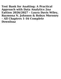 Test Bank Auditing: A Practical Approach with Data Analytics, 2nd Edition by Laura Davis