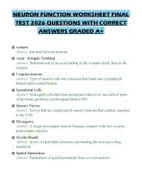 NEURON FUNCTION WORKSHEET FINAL TEST 2026 QUESTIONS WITH CORRECT ANSWERS GRADED A+