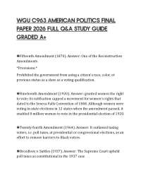 WGU C963 AMERICAN POLITICS FINAL PAPER 2026 FULL Q&A STUDY GUIDE GRADED A+