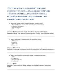 NEW YORK MEDICAL LABORATORY SCIENTIST CERTIFICATION ACTUAL EXAM 2026/2027 COMPLETE ACCUR