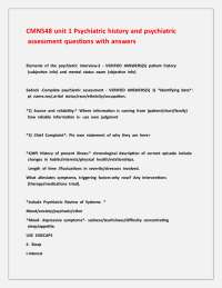 CMN548 unit 1 Psychiatric history and psychiatric assessment questions with answers
