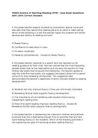 TEXES Science of Teaching Reading (STR) – Quiz Exam Questions with 100% Correct Answers