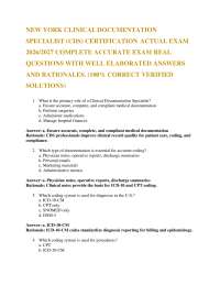 NEW YORK CLINICAL DOCUMENTATION SPECIALIST (CDS) CERTIFICATION ACTUAL EXAM 2026/2027 COM