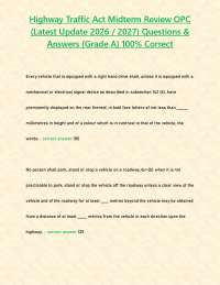 Highway Traffic Act Midterm Review OPC (Latest Update 2026 / 2027) Questions & Answers {Gr