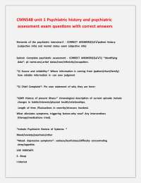 CMN548 unit 1 Psychiatric history and psychiatric assessment exam questions with correct a
