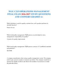 WGU C215 OPERATIONS MANAGEMENT FINAL EXAM 2026-2027 STUDY QUESTIONS AND ANSWERS GRADED A+
