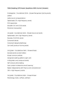 TEKS Reading (STR Exam) Questions With Correct Answers