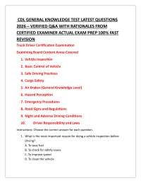 CDL GENERAL KNOWLEDGE TEST LATEST QUESTIONS 2026 – VERIFIED Q&A WITH RATIONALES FROM CER