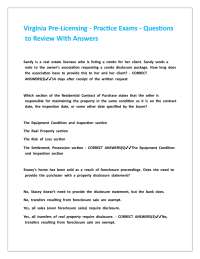 Virginia Pre-Licensing - Practice Exams - Questions to Review With Answers
