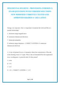 HESI Dental Hygiene – Provisions (Version 2) Exam Questions with Verified Solutions