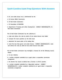 South Carolina Exam Prep Questions With Answers