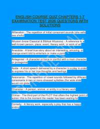 ENGLISH COURSE QUIZ CHAPTERS 1-7 EXAMINATION TEST 2026 QUESTIONS WITH SOLUTIONS